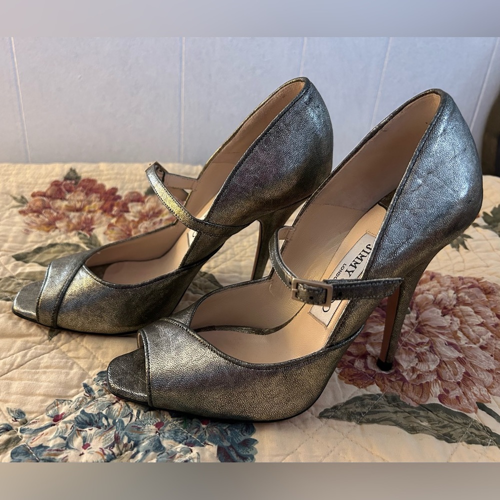 Authentic Jimmy Choo Gold Leather Mary Jane SHOES women size 37.5 EU Stiletto